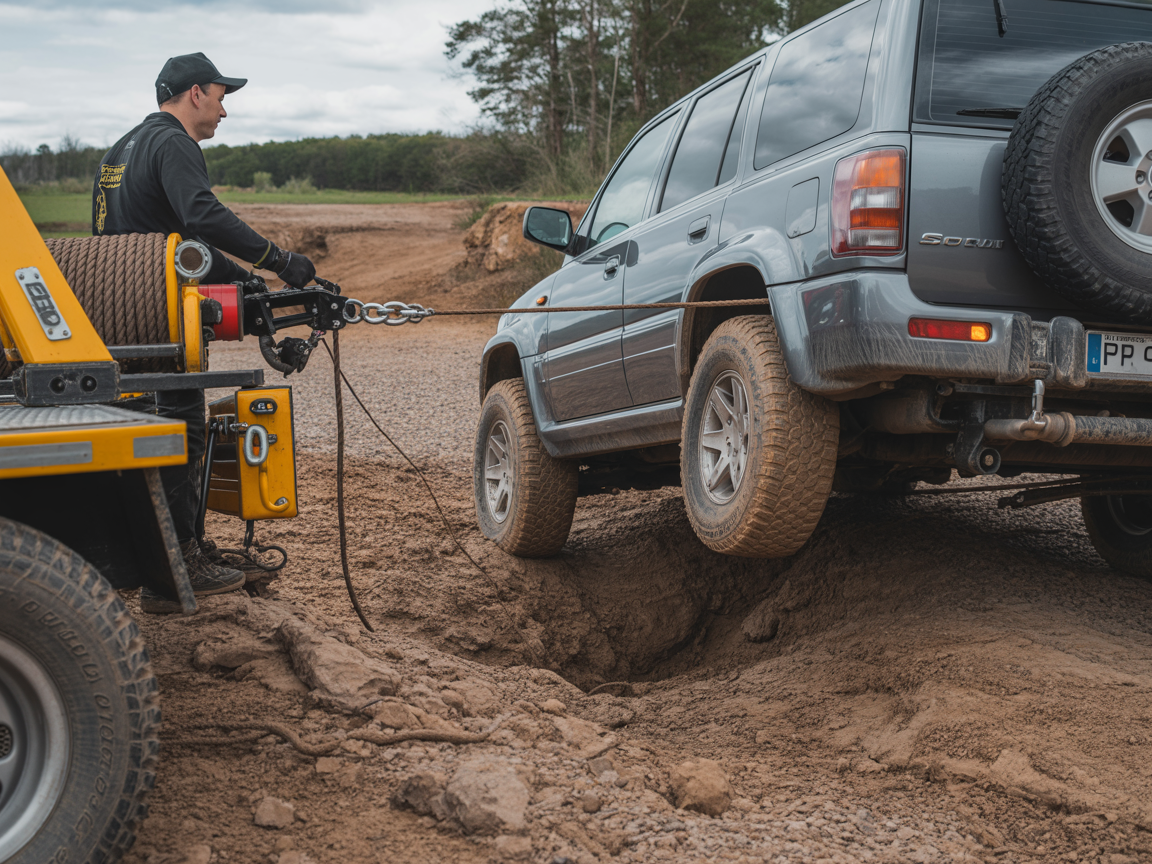 Winch recovery operation for stuck vehicles